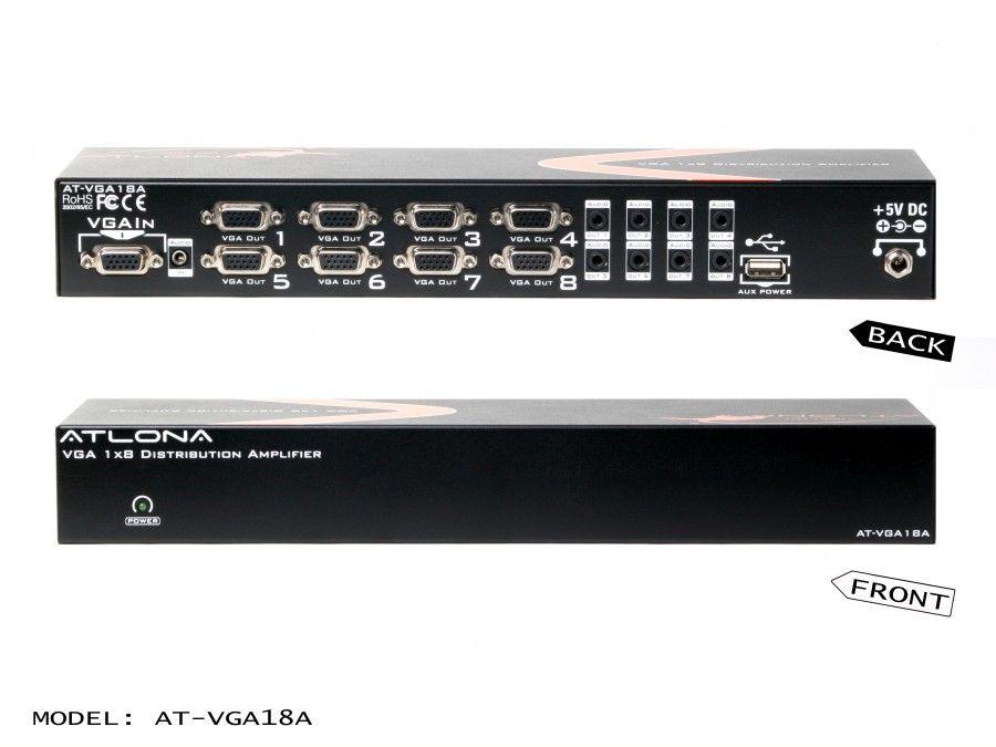 AT-VGA18A 1x8 VGA Distribution Amplifier with Audio and Constant Power ON by Atlona