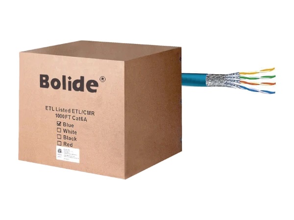 BP0033/CAT6A/CMR-Blue 1000ft ETL CMR Rated Solid Copper Cat6A Cable (Blue) by Bolide