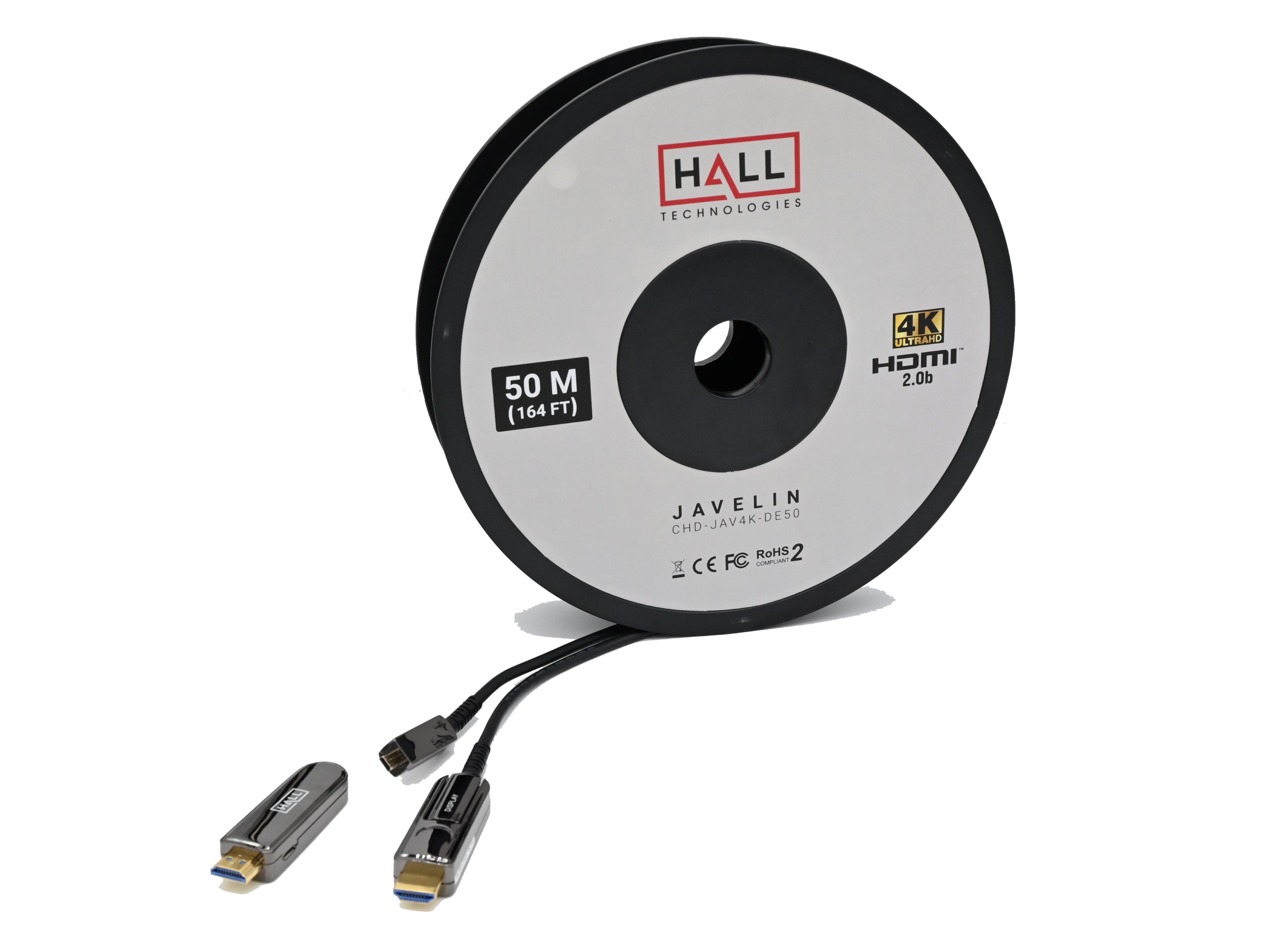 CHD-JAV4K-DE25 25m/75ft 18 Gbps 4K Javelin Active Plenum HDMI Cable with Detachable Ends by Hall Technologies