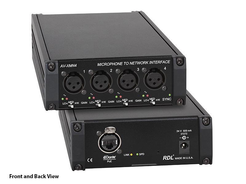 AV-XMN4 4 XLR microphone inputs to Dante network audio channels Converter by RDL