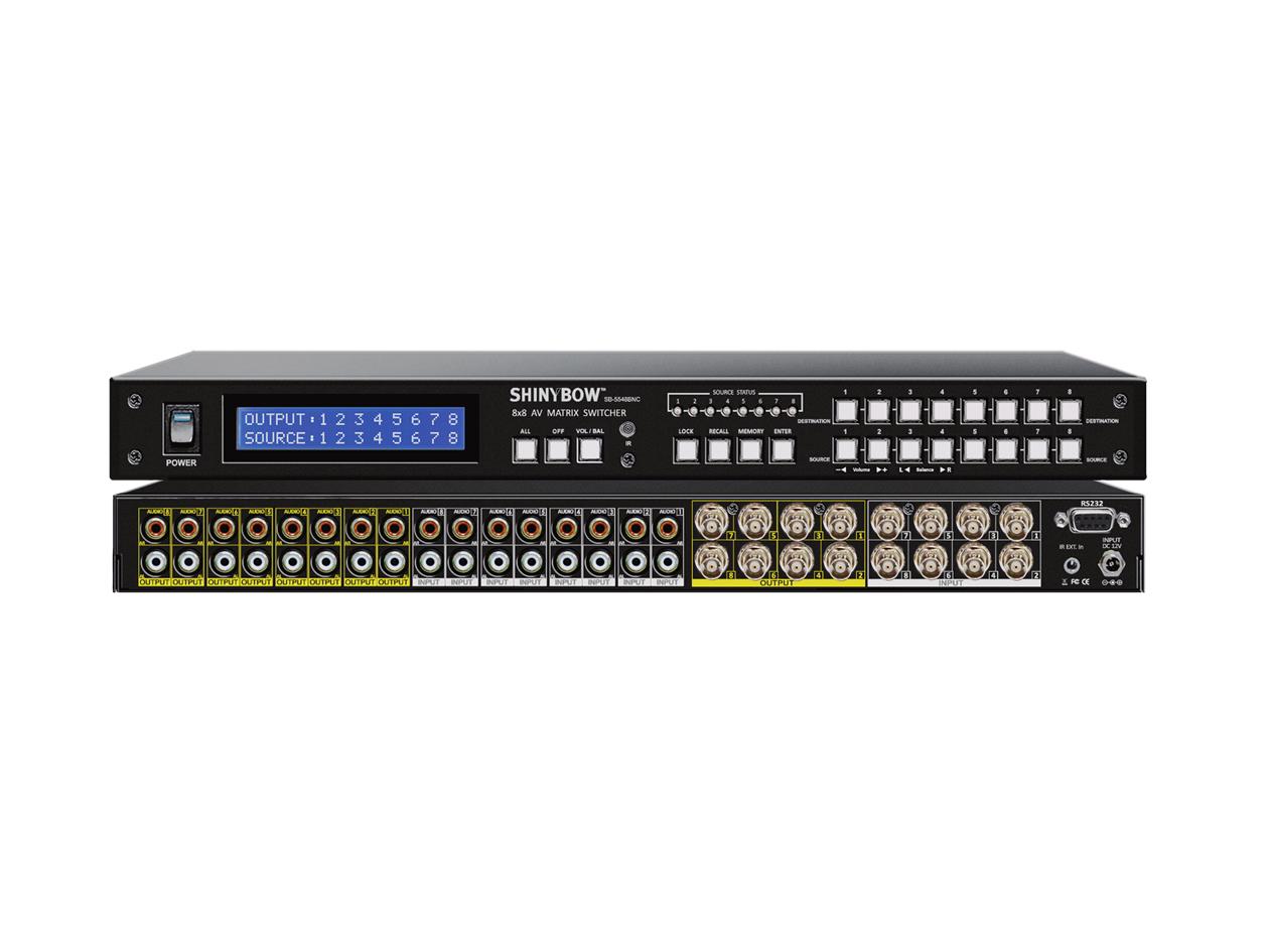SB-5548BNC 8x8 Composite Video Matrix Switcher w Stereo Audio (BNC) by Shinybow