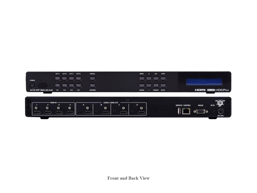 ANI-44HPSC 4x4 4K60 HDR HDMI Matrix Routing Switcher with 1080 Down Scaling/Analog Audio Output by A-NeuVideo