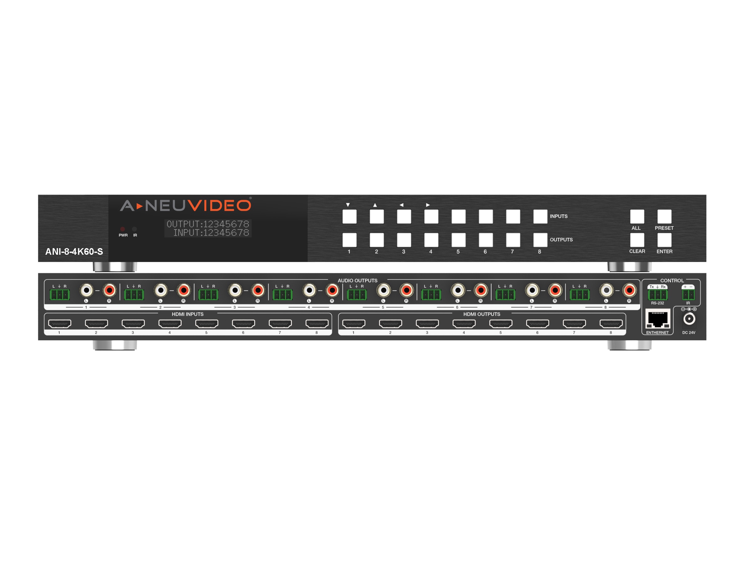 ANI-8-4K60-S 8x8 UHD 4K/60Hz HDMI Matrix Switcher with Scaler and Audio Extractor by A-NeuVideo