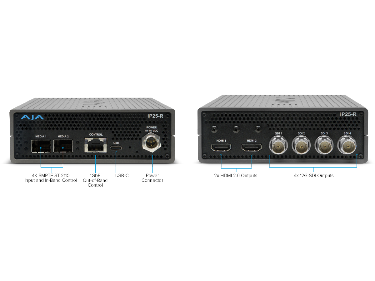 AJA IP25-R SMPTE ST 2110 to 12G-SDI / HDMI Converter
