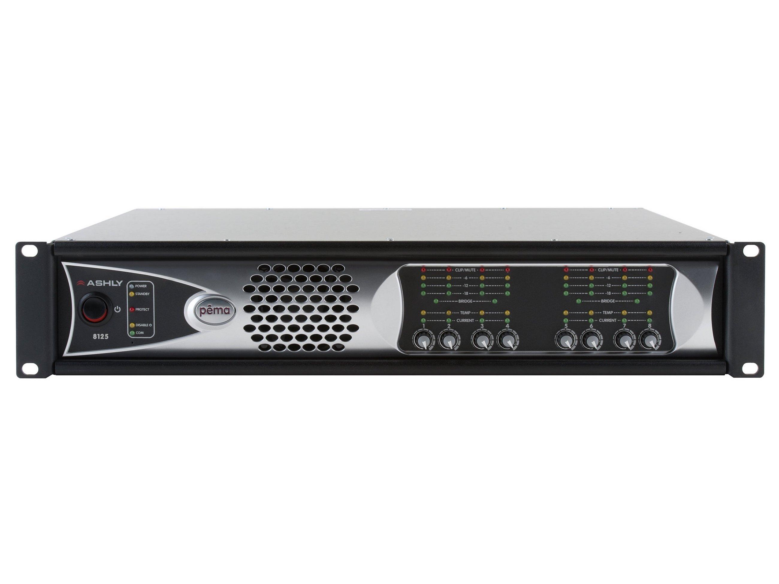 pema 8125d 8x 125W/4 Ohms and 25V Dante Network Power Amp with 8x8 DSP Processor by Ashly