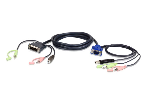 2L7DX2U 1.8m/6ft USB VGA to DVI-A KVM Cable with Audio by Aten