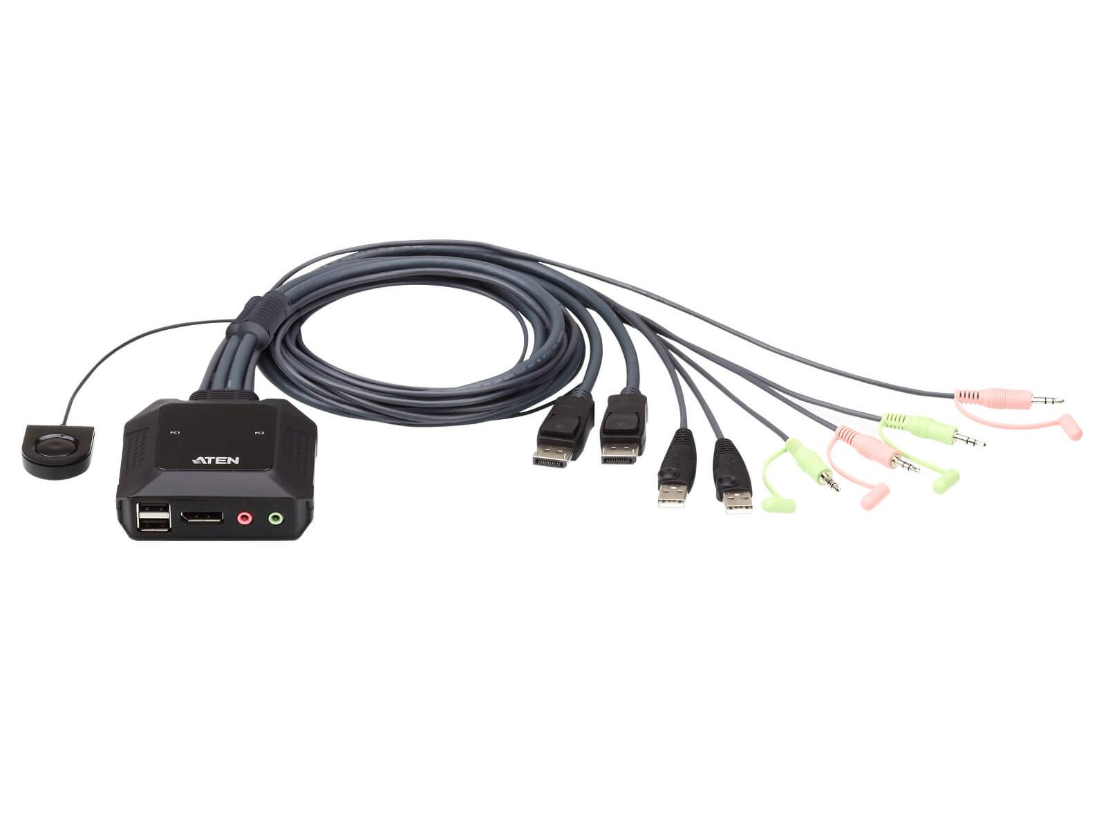 CS22DP 2-Port USB DisplayPort Cable KVM Switch with Remote Port Selector by Aten