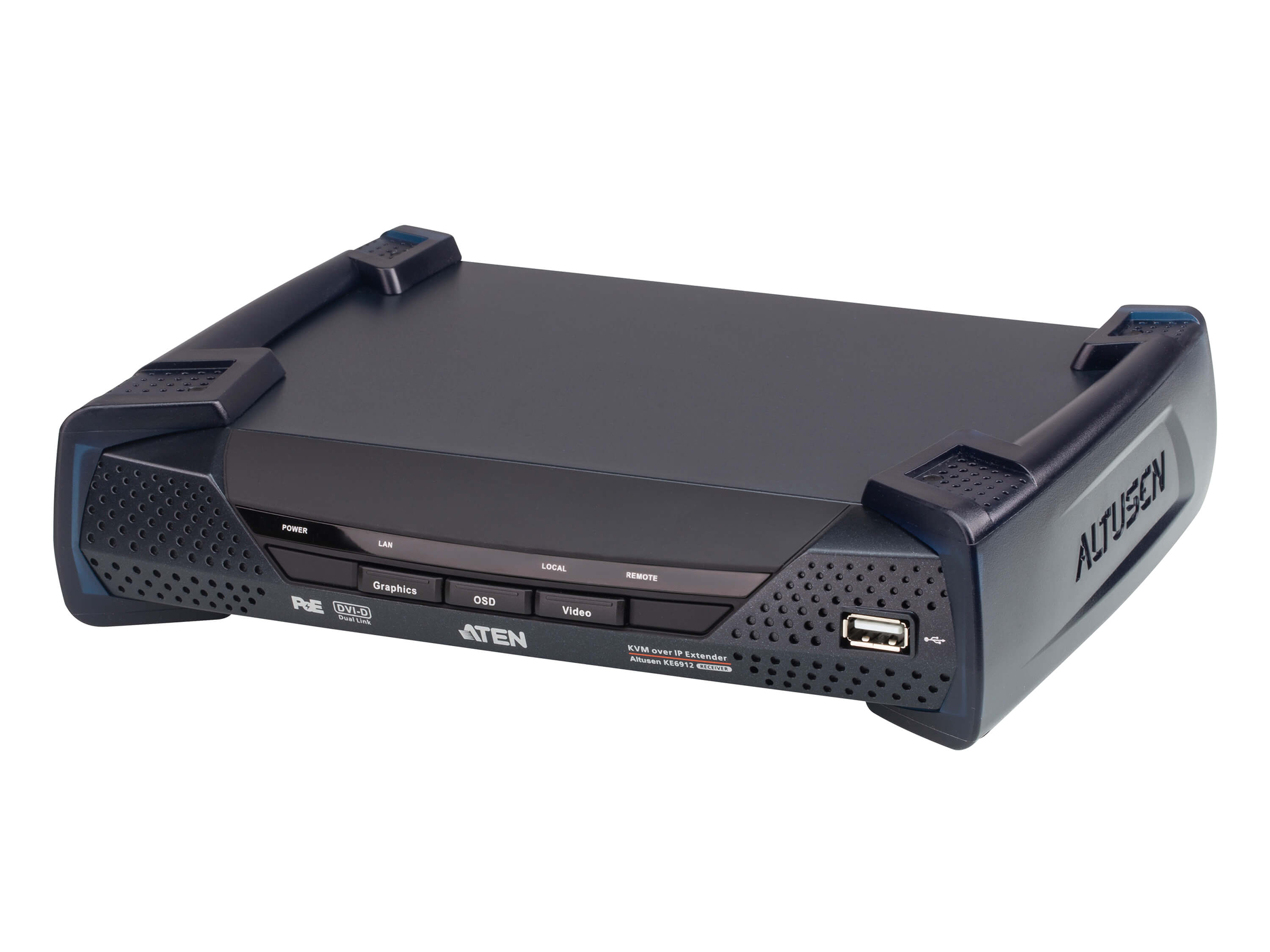 KE6912R USB Dual Link DVI-D Single Display KVM over IP Extender (Receiver) with Audio/POE by Aten