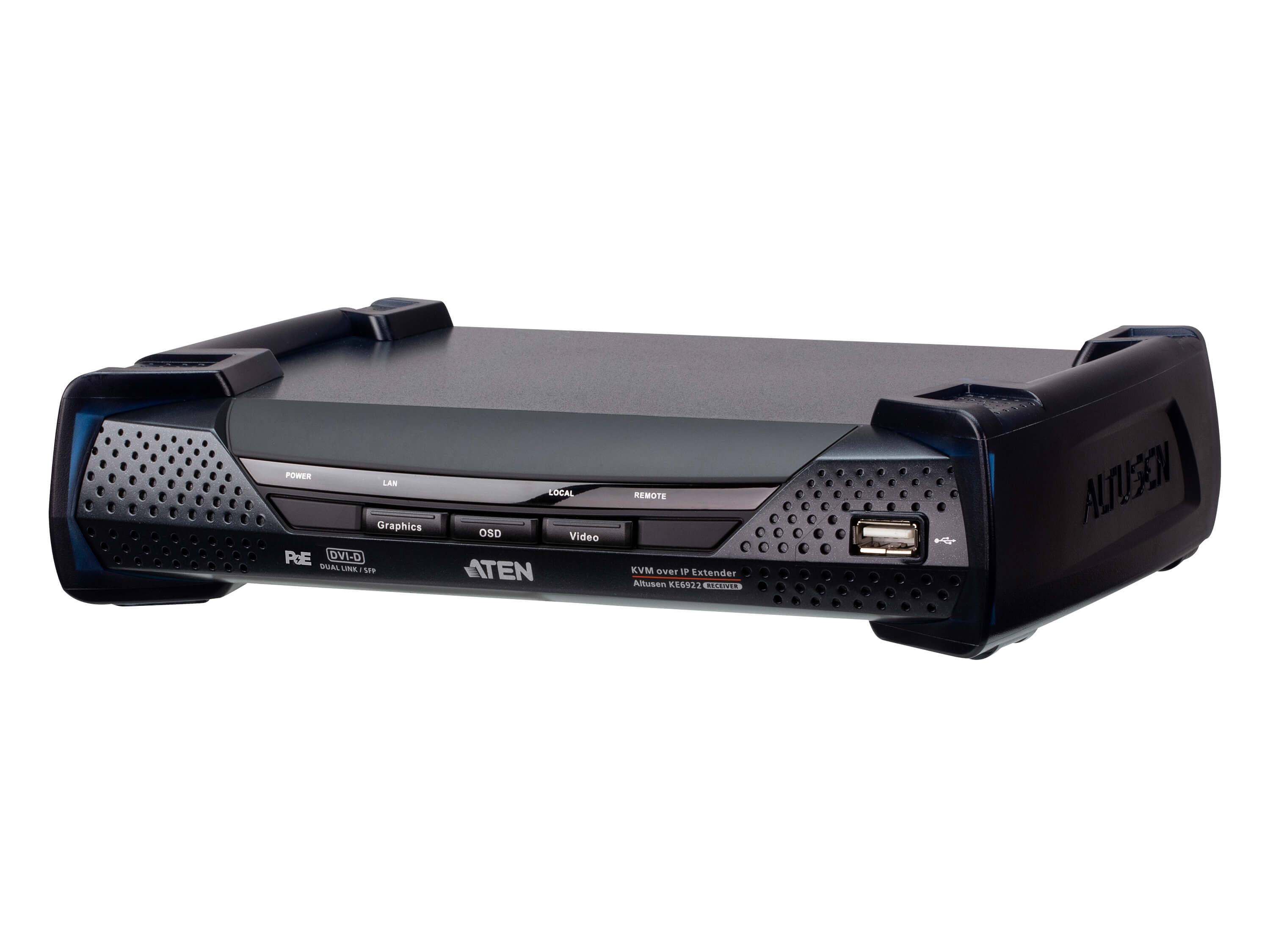 KE6922R 2K DVI-D Dual-Link KVM over IP Receiver with Dual SFP and PoE by Aten