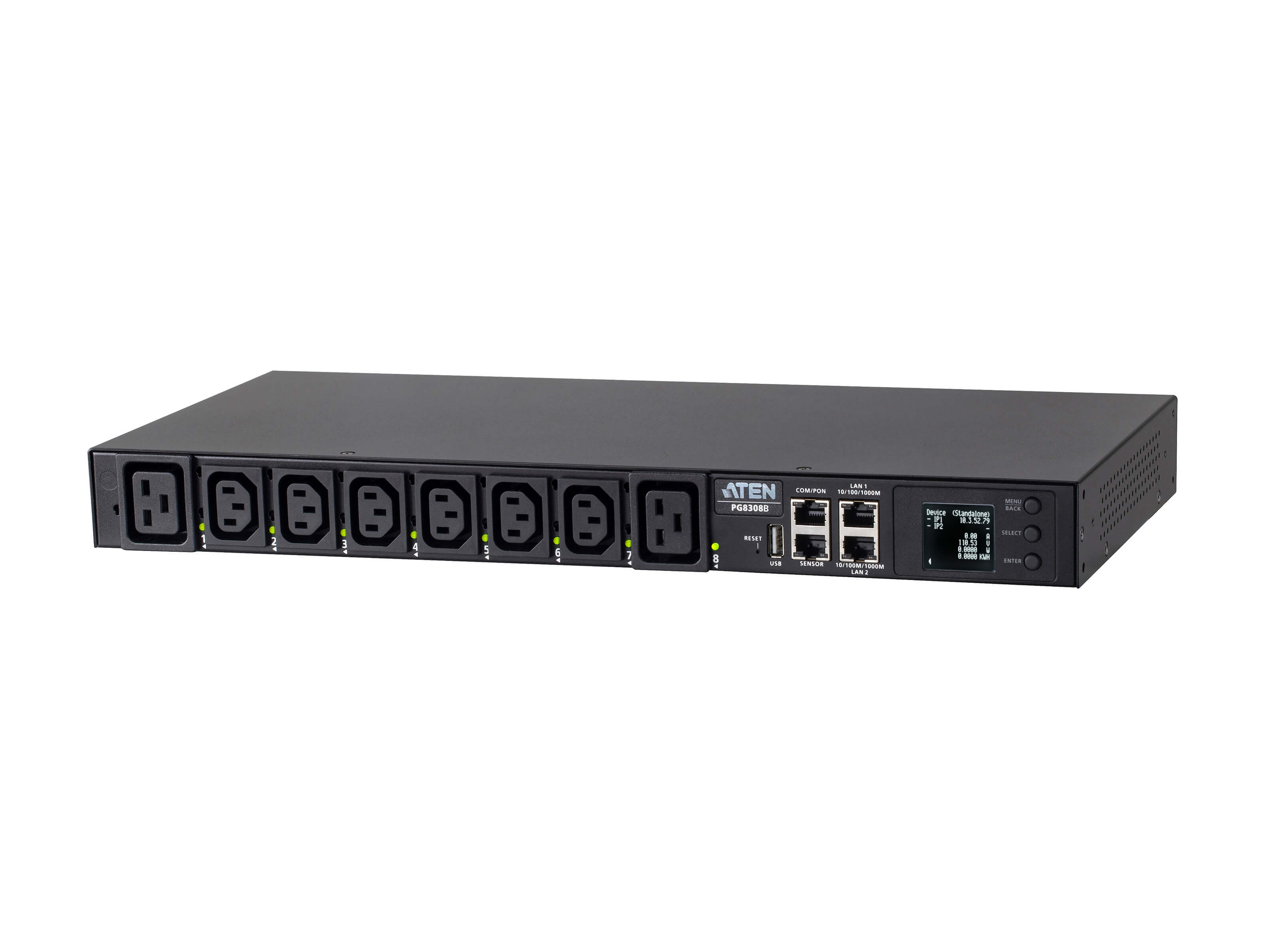 ATEN PG8308B 30A 8-Outlet 1U Outlet-Metered/Switched PDU Dual LAN
