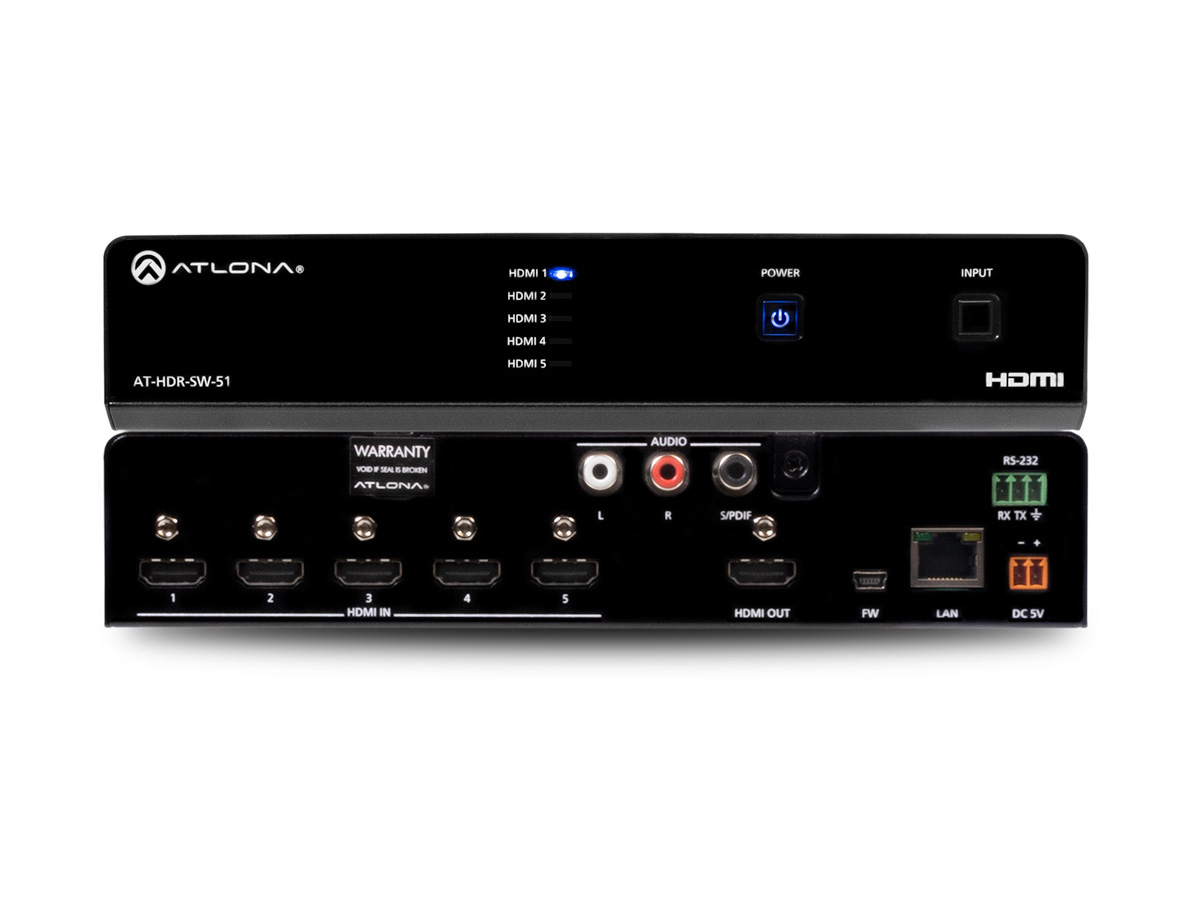 Atlona AT-HDR-SW-51 5x1 HDMI Switcher 4K@60 4:4:4 Audio De-embed