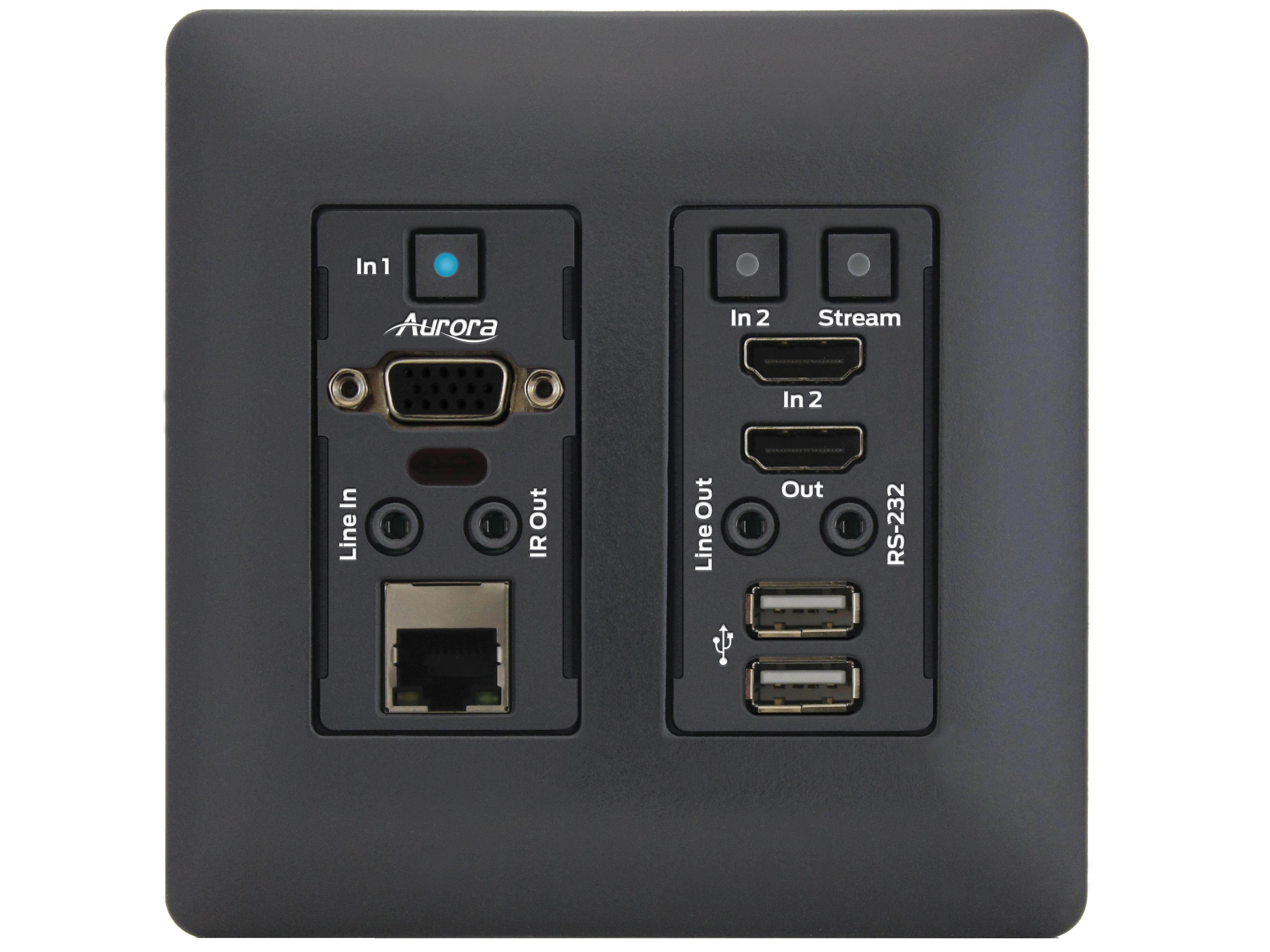 VLX-TCW2V-C-B HDMI/VGA 4K IP A/V Wall Plate Extender/Black by Aurora Multimedia