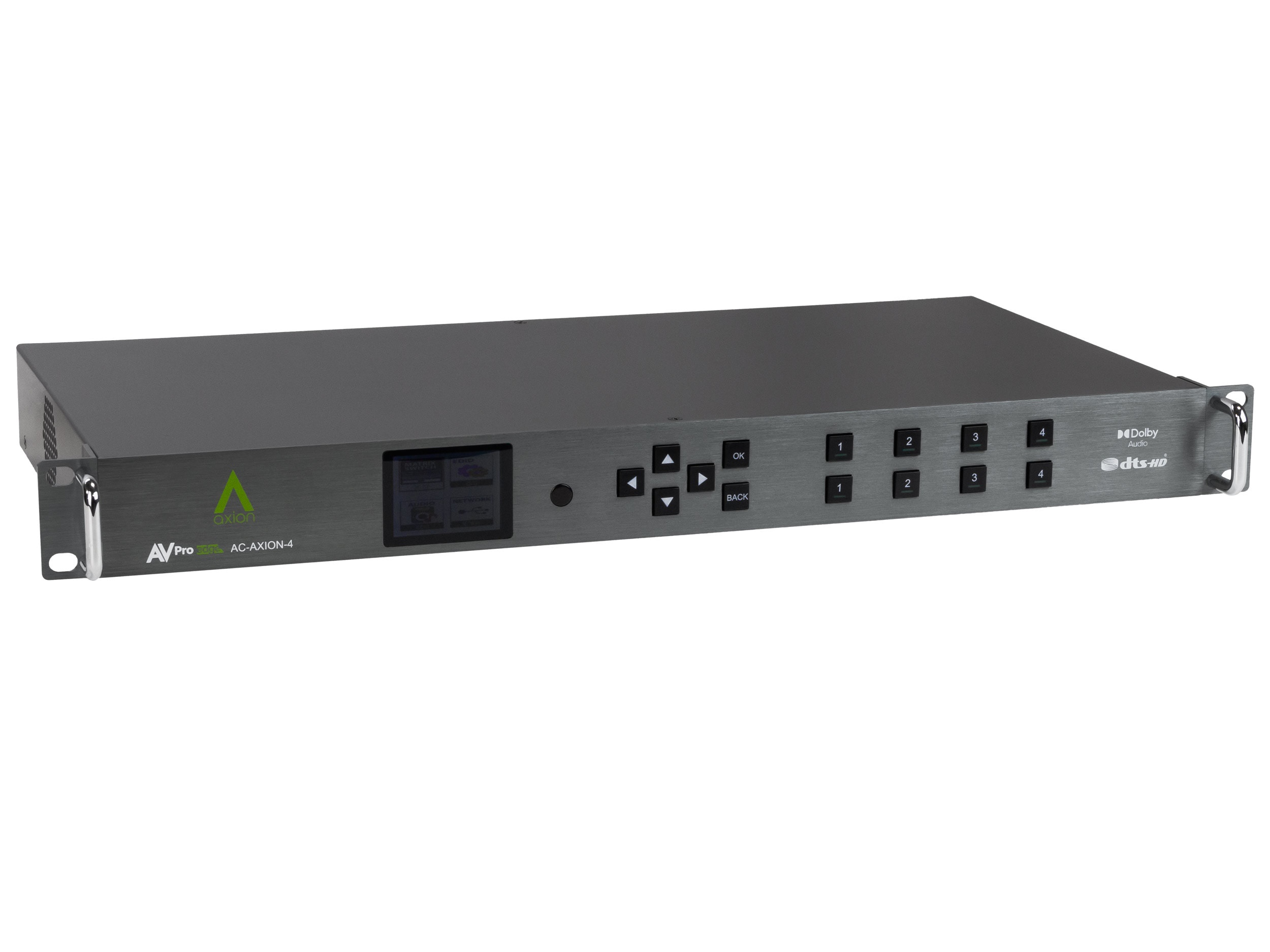 AC-AXION-4 4 HDMI Input/4 HDBaseT/HDMI Output Matrix Switcher with Dolby Atmos and DTS Audio Downmixing by AVPro Edge
