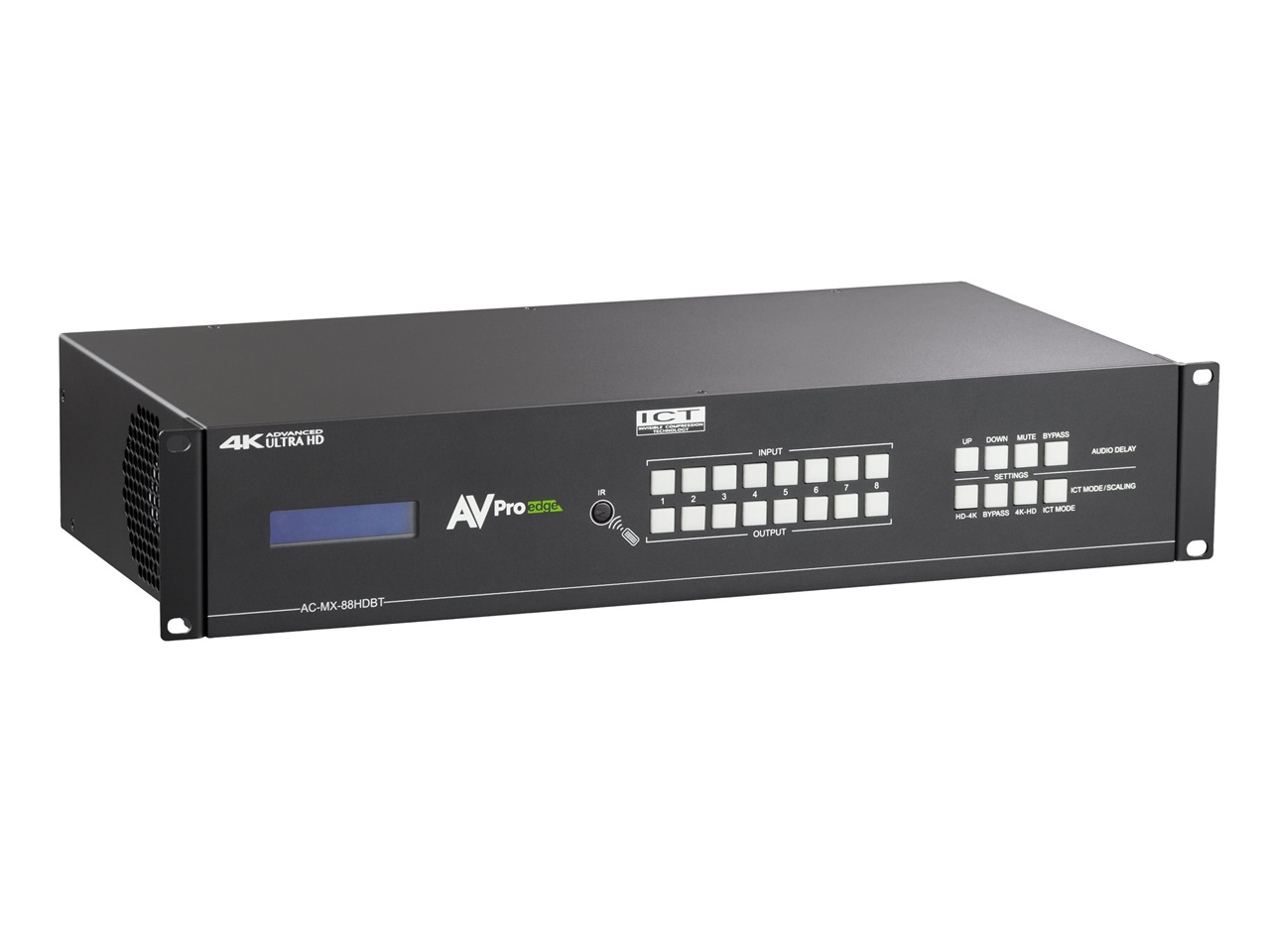 AC-MX-88HDBT 18Gbps 4K60 8x8 HDMI/HDBaseT Matrix with Digital Audio/Balanced Audio Out and On Board Audio Delay Control by AVPro Edge