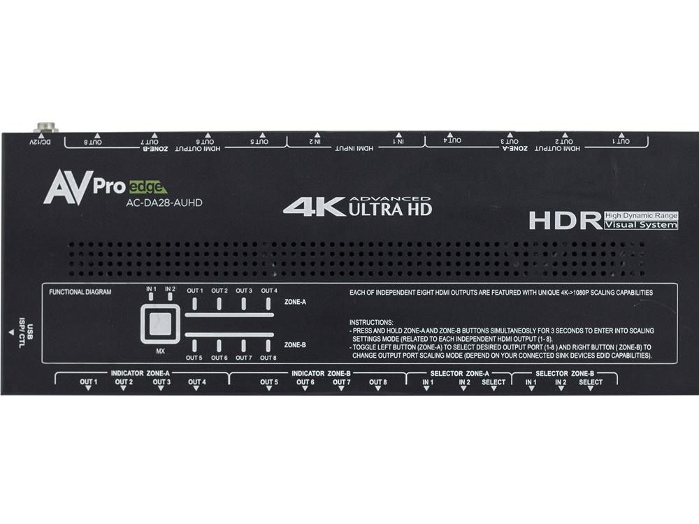 AC-DA28-AUHD 18Gbps 2x8 Distribution Amplifier with 2 Output Zones by AVPro Edge