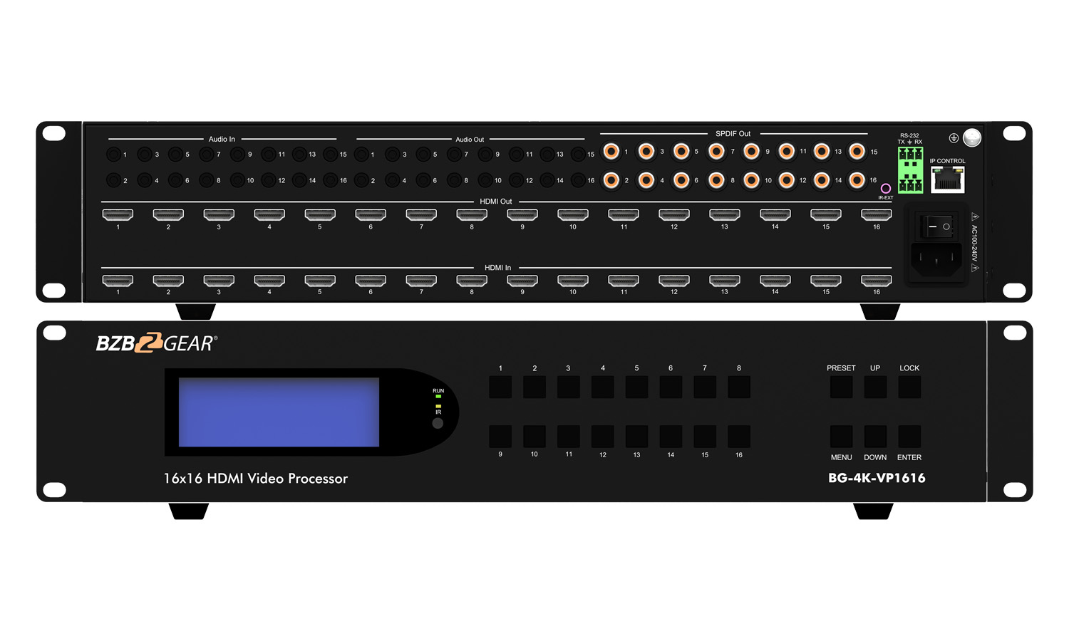 BG-4K-VP1616 16x16 4K UHD Seamless HDMI Matrix Switcher/Video Wall Processor/MultiViewer with Scaler/IR/Audio/IP and RS-232 by BZBGEAR