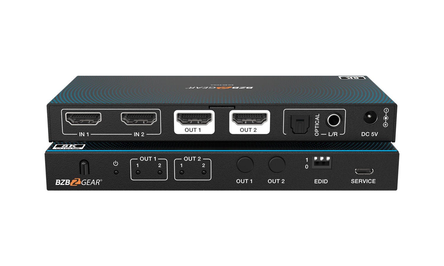 BG-8K-22MA 2x2 8K UHD HDMI 2.1 Matrix Switcher with Audio De-embedder (8K60, 4K120 4:4:4 10bit VRR, FVA, ALLM support) by BZBGEAR