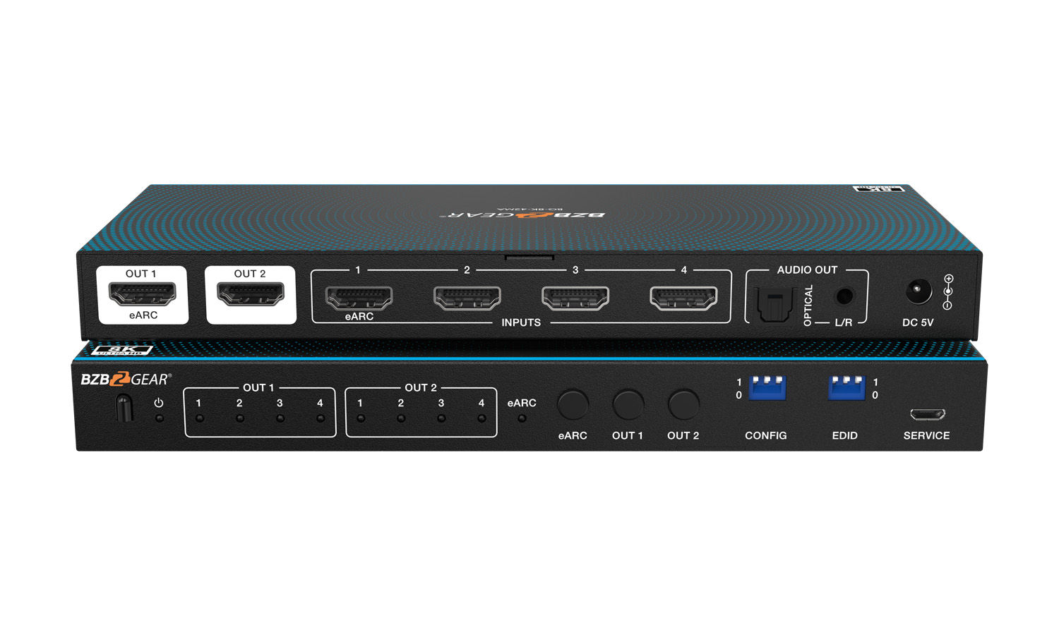 BG-8K-42MA 4x2 8K UHD HDMI 2.1 Matrix Switcher with Audio De-embedder (8K60, 4K120 4:4:4 10bit VRR, FVA, ALLM support) by BZBGEAR