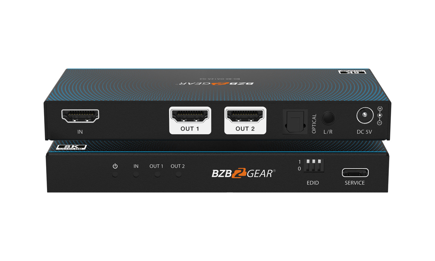 BG-8K-DA12A-G2 1x2 8K UHD HDMI 2.1 48Gbps Splitter with Auto Downscaling/Audio De-embedder (8K60/4K120 and VRR/FVA/ALLM Support) by BZBGEAR
