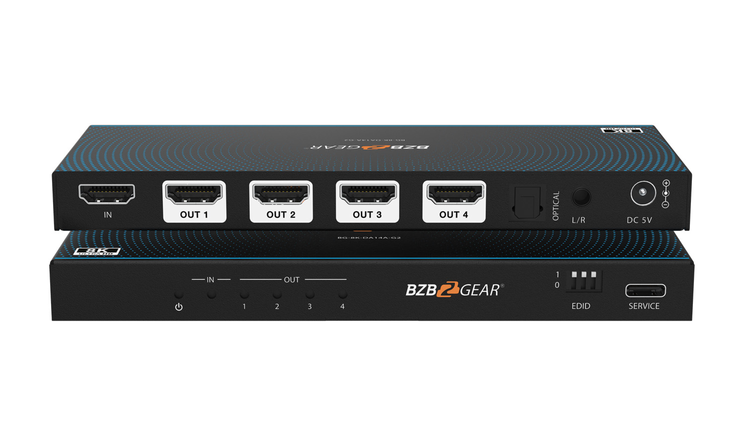 BG-8K-DA14A-G2 1x4 8K UHD HDMI 2.1 48Gbps Splitter with Auto Downscalling/Audio De-embedder (8K60/4K120 and VRR/FVA/ALLM Support) by BZBGEAR