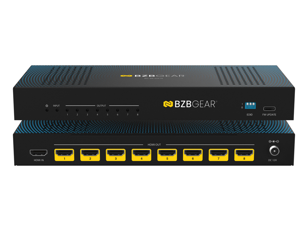 BG-8K-DA18 1x8 8K UHD HDMI 2.1 48Gbps Splitter with Auto Downscaling (8K60/4K120 and VRR/ALLM/QMS/QFT/SBTM Support) by BZBGEAR