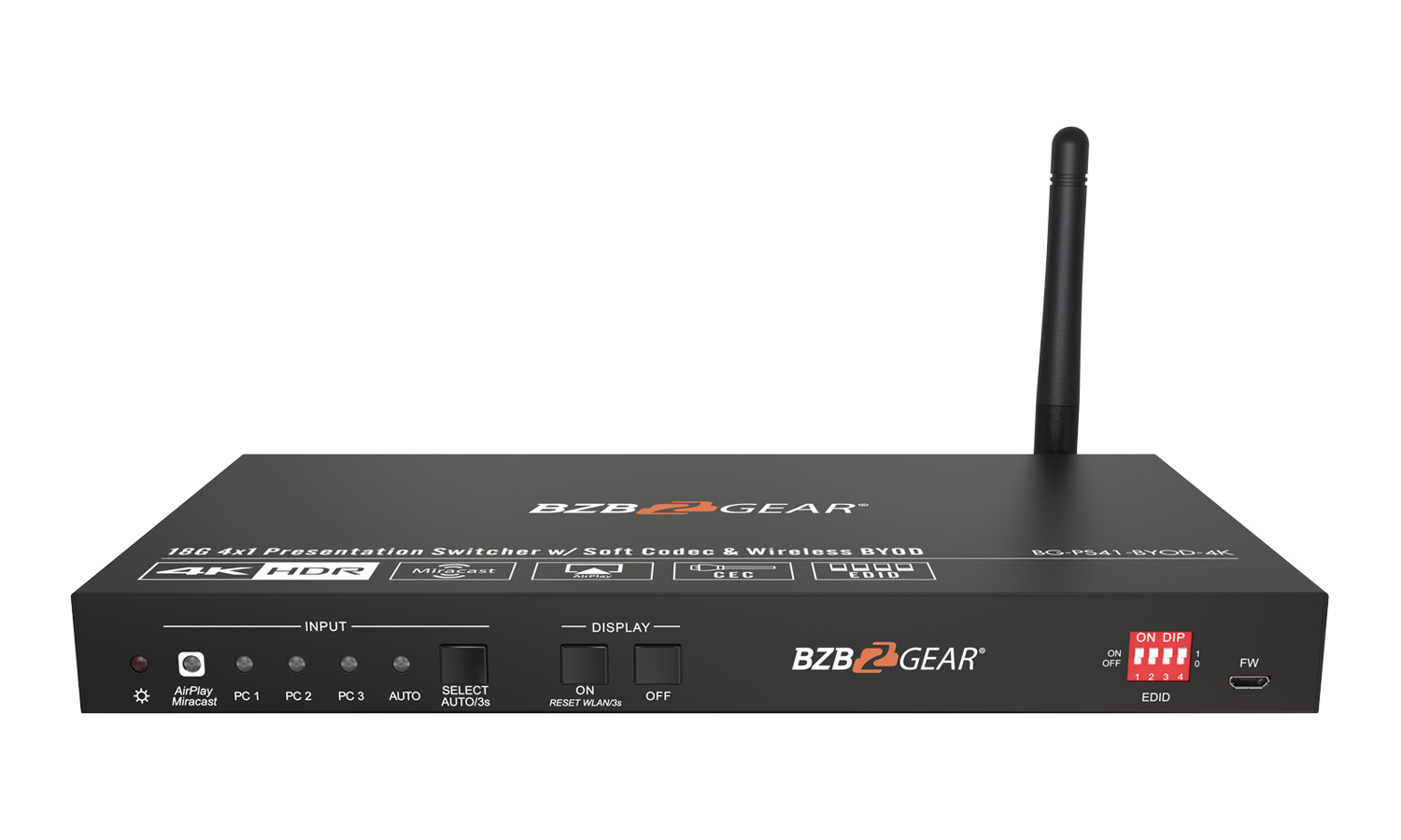 BG-PS41-BYOD-4K-b 4-Port 4K Conference Room Wireless Presentation Switcher w/HDMI/USB-C/Soft Codec by BZBGEAR
