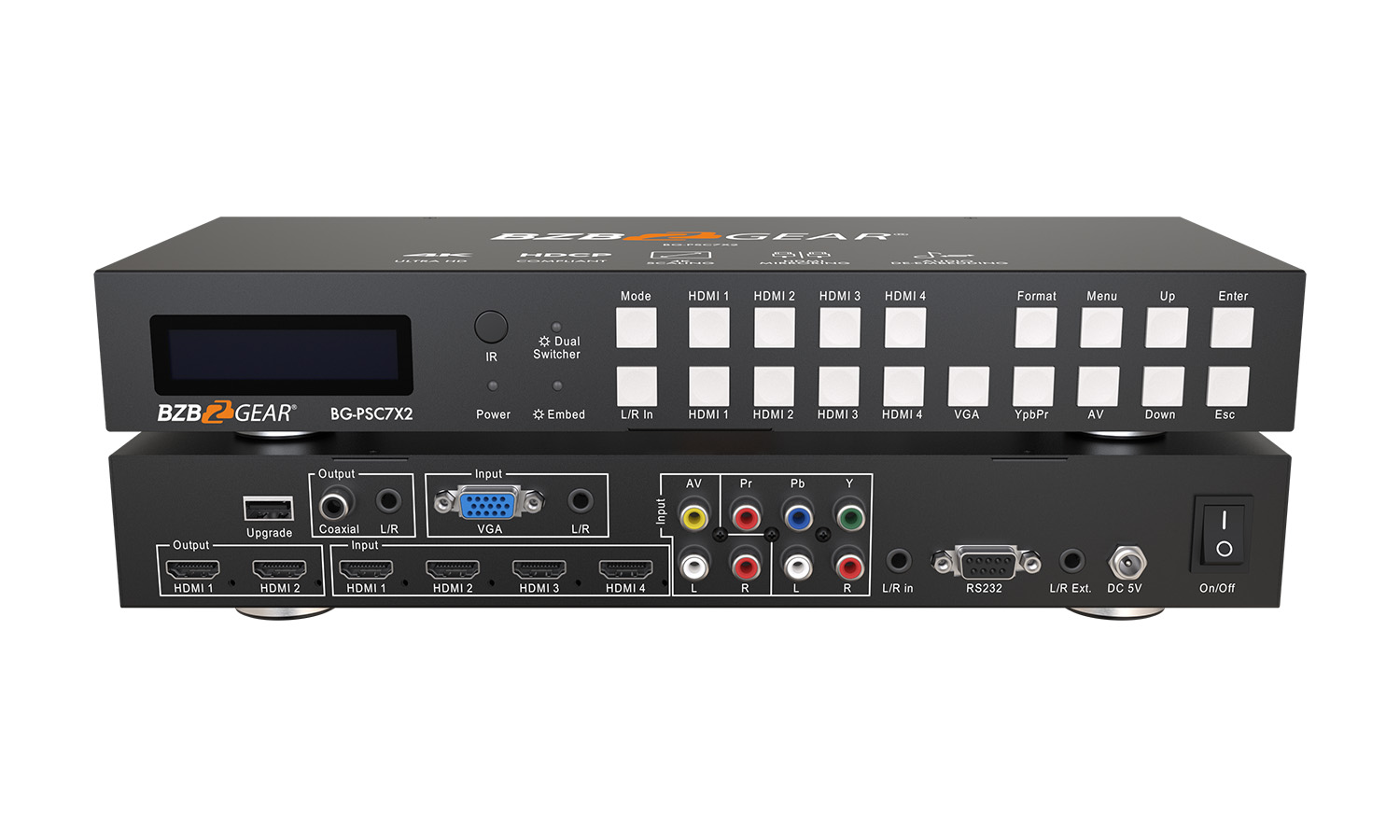 BG-PSC7X2 7x2 4K UHD Presentation Switcher Scaler with HDMI/VGA/Component/Composite Video and Audio by BZBGEAR