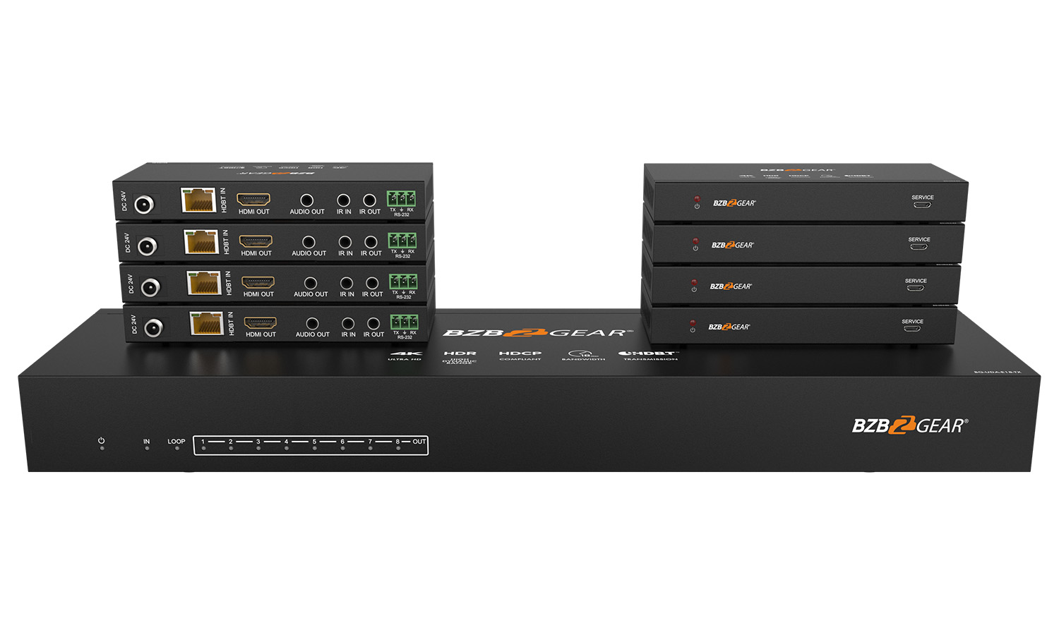 BG-UDA-E18 1x8 4K UHD HDMI HDBaset Splitter/Distribution Amplifier over Category Cable (Kit, Includes 8x RX) by BZBGEAR