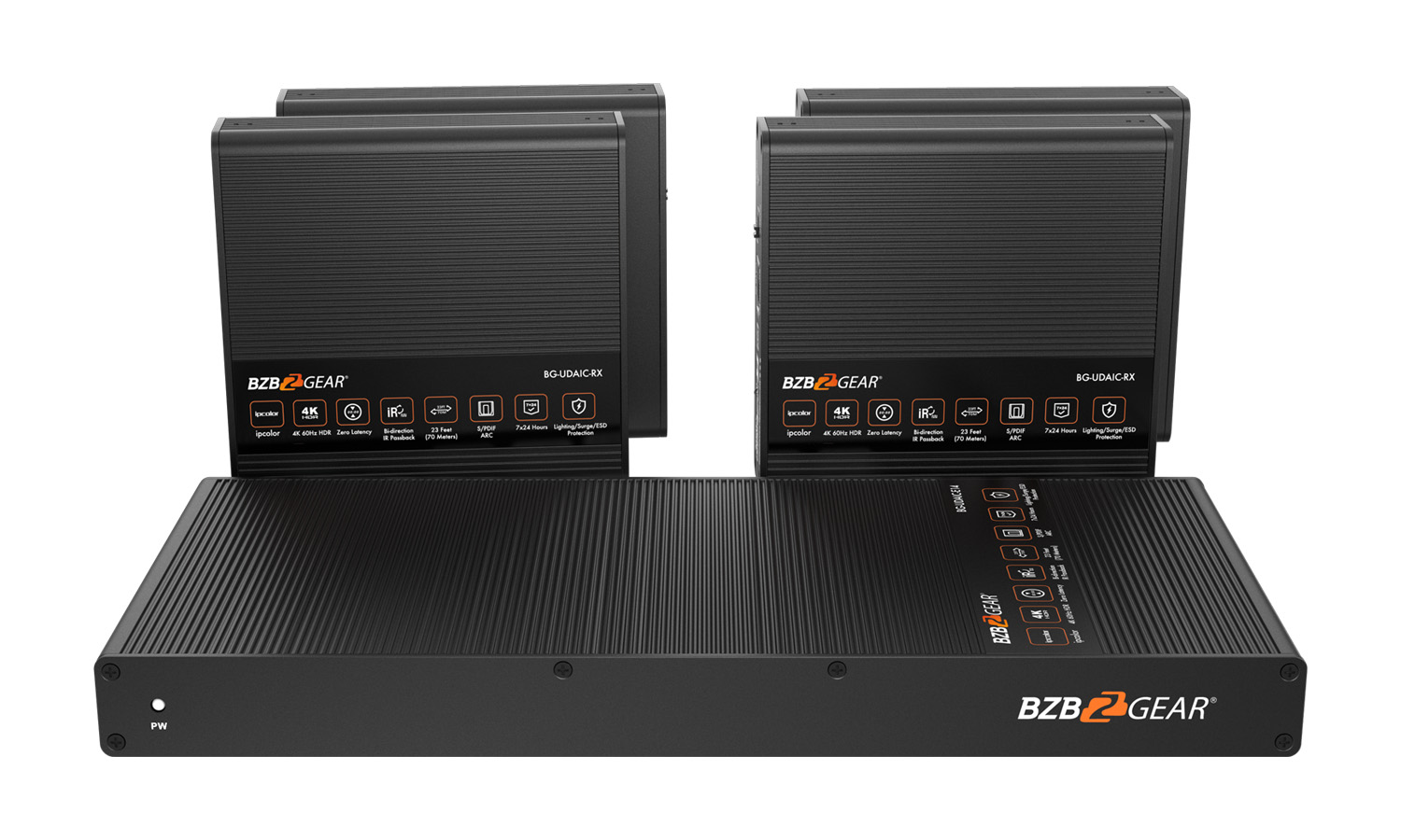 BG-UDAIC-E14 1X4 4K60 UHD 18Gbps HDMI Splitter/Distribution Amplifier up to 230ft over Single Category 5e/6/7 Cable by BZBGEAR