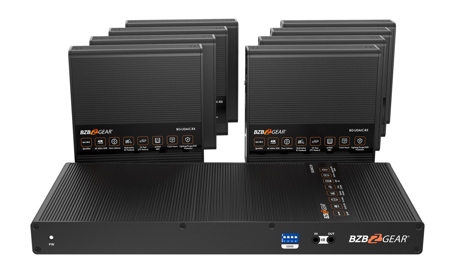 BG-UDAIC-E18 1x8 4K UHD HDMI Splitter/Distribution Amplifier up to 230ft over Category Cable with IR/RS232 and Audio De-embedding by BZBGEAR
