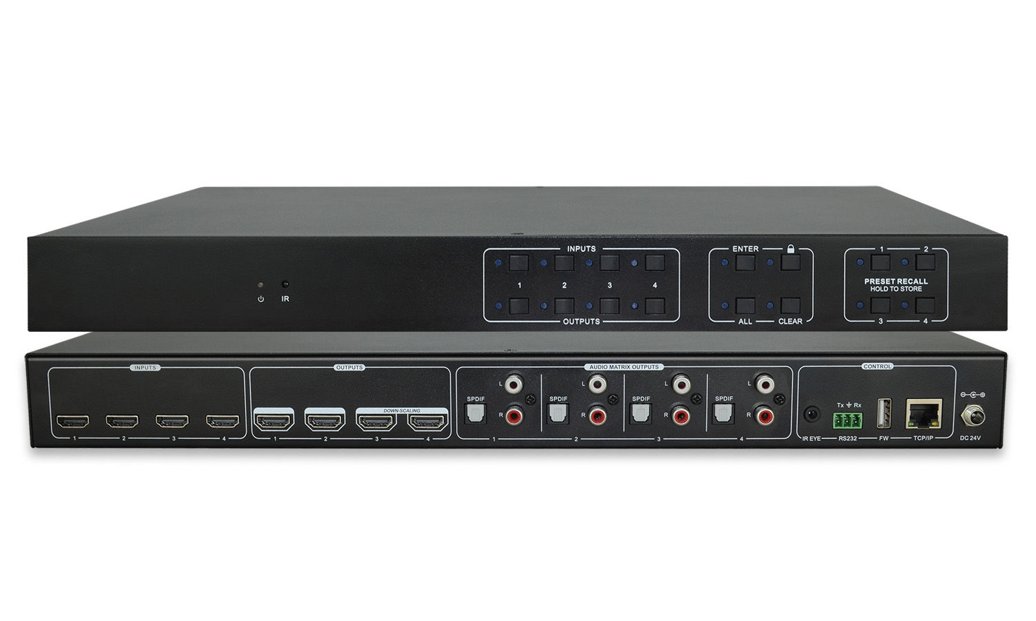 BG-UHD-44M18G 4X4 4K 60Hz 18Gbps HDMI and Audio Matrix Switcher with Downscaling/AOC Support by BZBGEAR