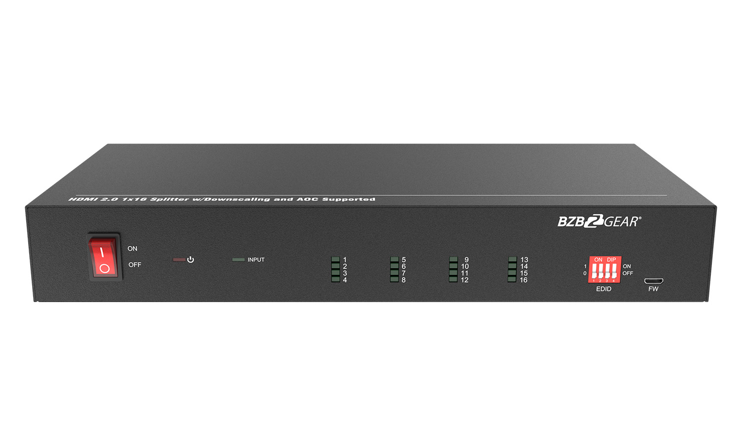 BG-UHD-DA1X16 1X16 4K 18Gbps UHD HDMI Splitter with Downscaling/Audio De-Embedding/RS-232 and AOC Cables Support by BZBGEAR