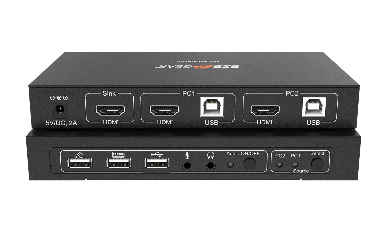 BG-UHD-KVM21A 2X1 KVM Switcher with USB2.0 Ports for Peripherals and 3.5mm Jacks for Audio Support by BZBGEAR