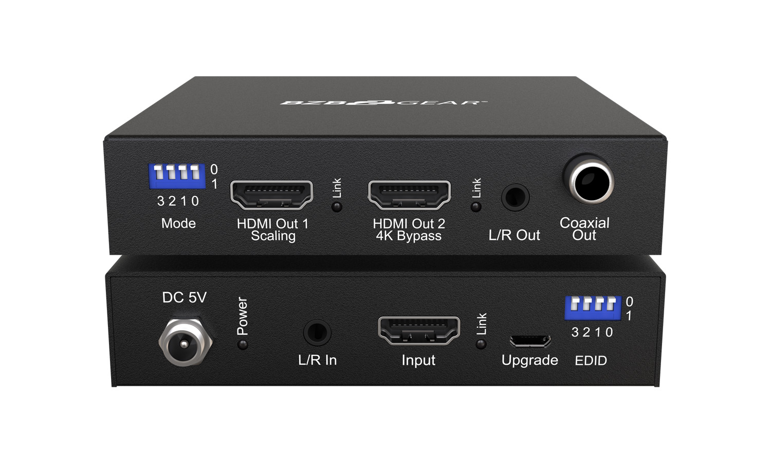 BG-UHD-SC1X2 1x2 4K UHD HDMI Splitter/Scaler with Analog Audio Embedder and Digital Audio De-embedder by BZBGEAR