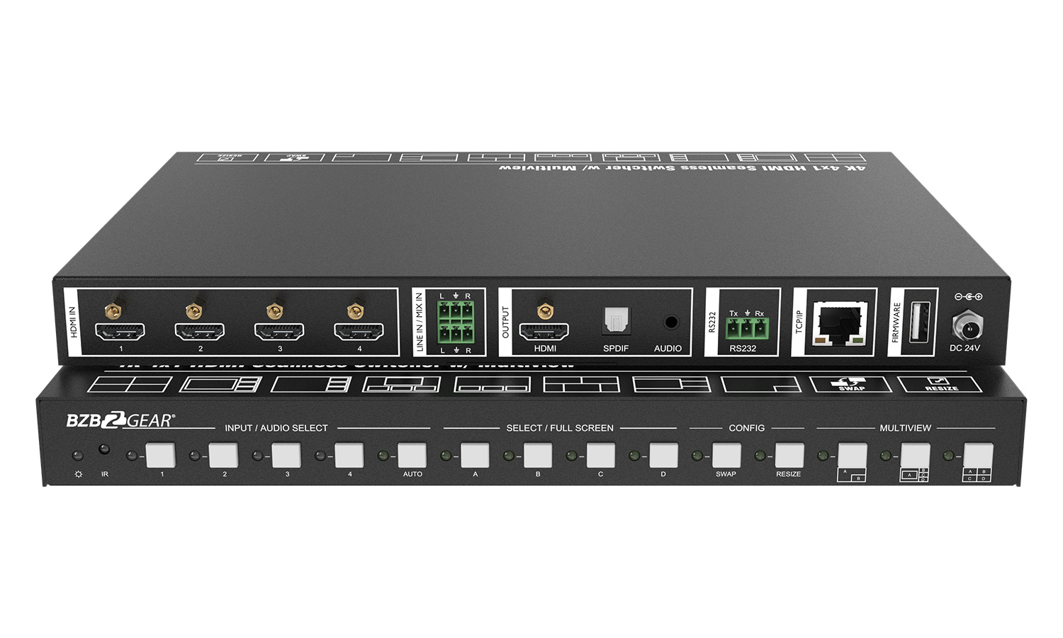 BG-UMV-HA41 4x1 4K UHD HDMI Seamless Switcher Scaler and MultiViewer with IP/RS232 Control and Audio De-embedding by BZBGEAR