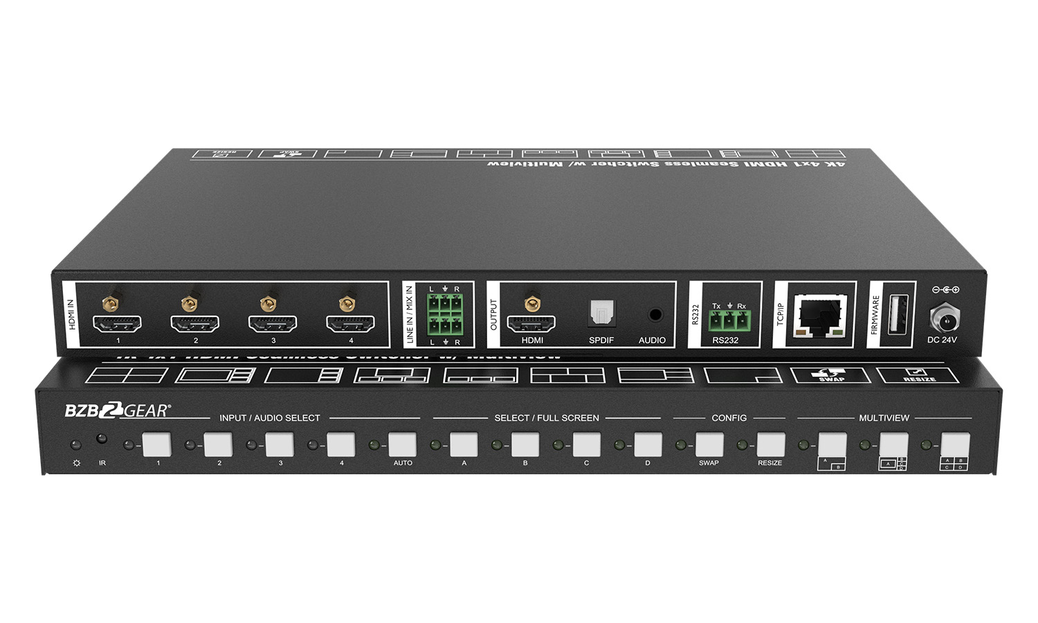 BG-UMV-HA41-b 4x1 4K UHD HDMI Seamless Switcher/Scaler/MultiViewer with IP/RS-232/Audio De-embedding by BZBGEAR