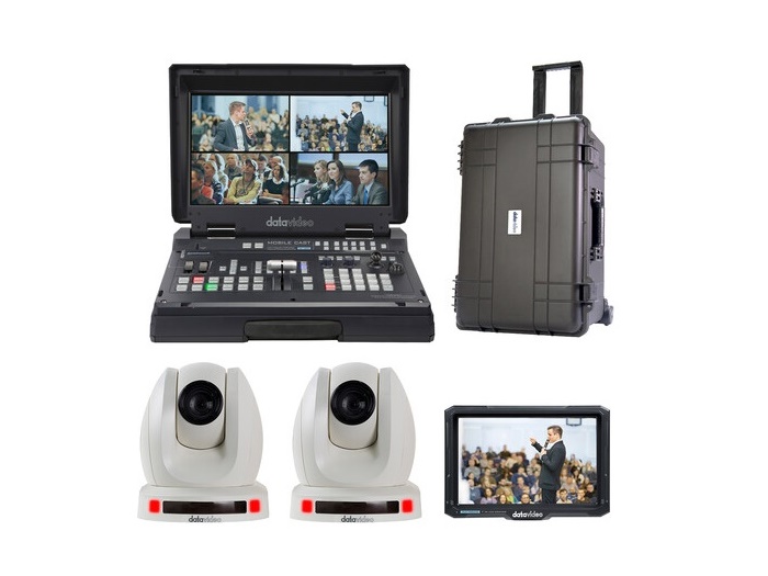 HS-1600T-2C140TCMW Mark II Portable Web Production Studio with 2 x PTZ Cameras and Case (White) by Datavideo