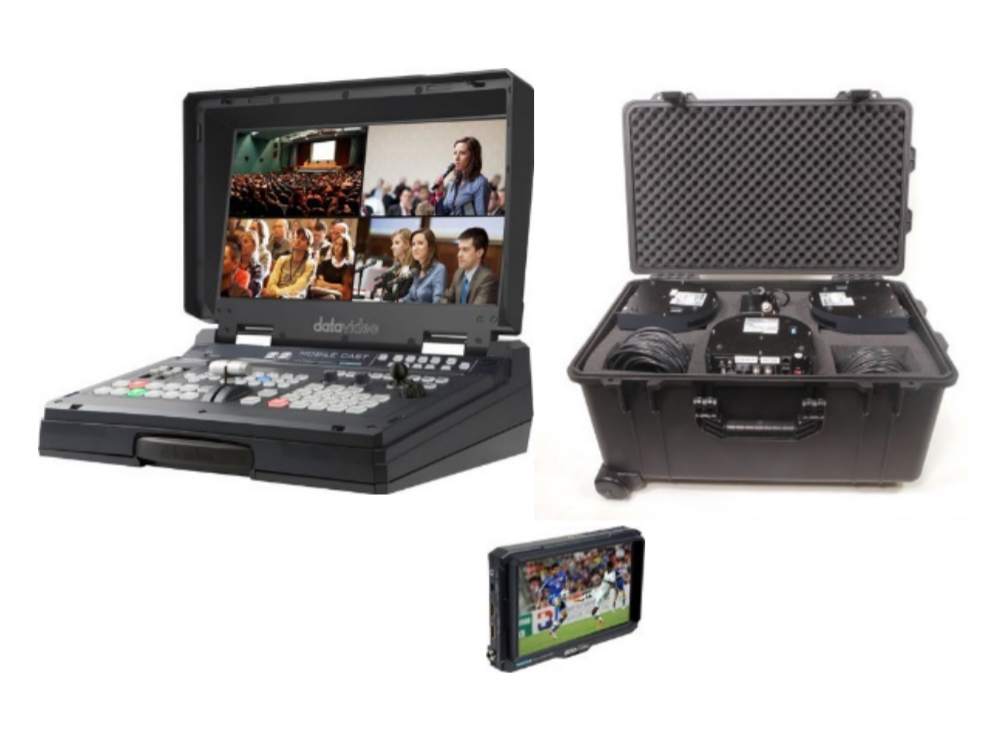 HS-1600T-2C150TCM 4-Channel HD/SD HDBaseT Portable Video Streaming Studio with 2x Cameras/Case/Dispaly by Datavideo