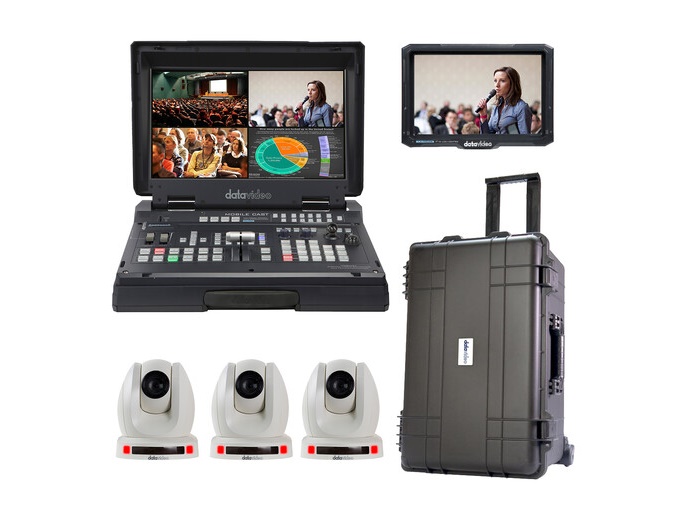 HS-1600T-3C140TCMW Mark II Mobile Studio Kit with TLM-700K/3 x PTC-140T and Hard Rolling Case (White) by Datavideo