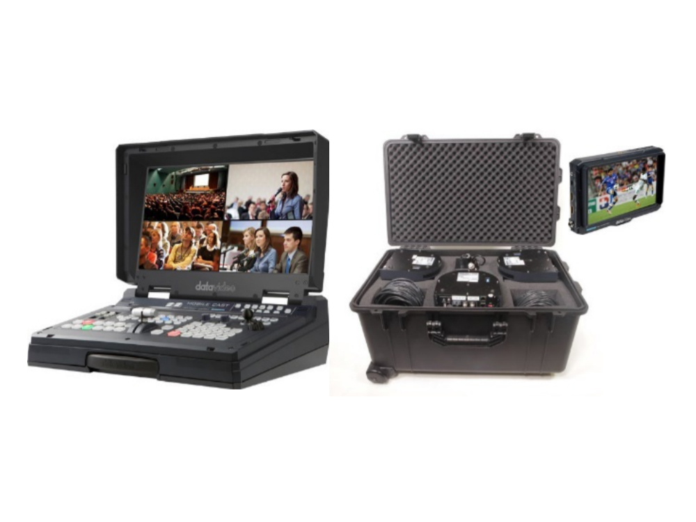 HS-1600T-3C150TCM 4-Channel HD/SD HDBaseT Portable Video Streaming Studio with 3x Cameras/Case/Dispaly by Datavideo