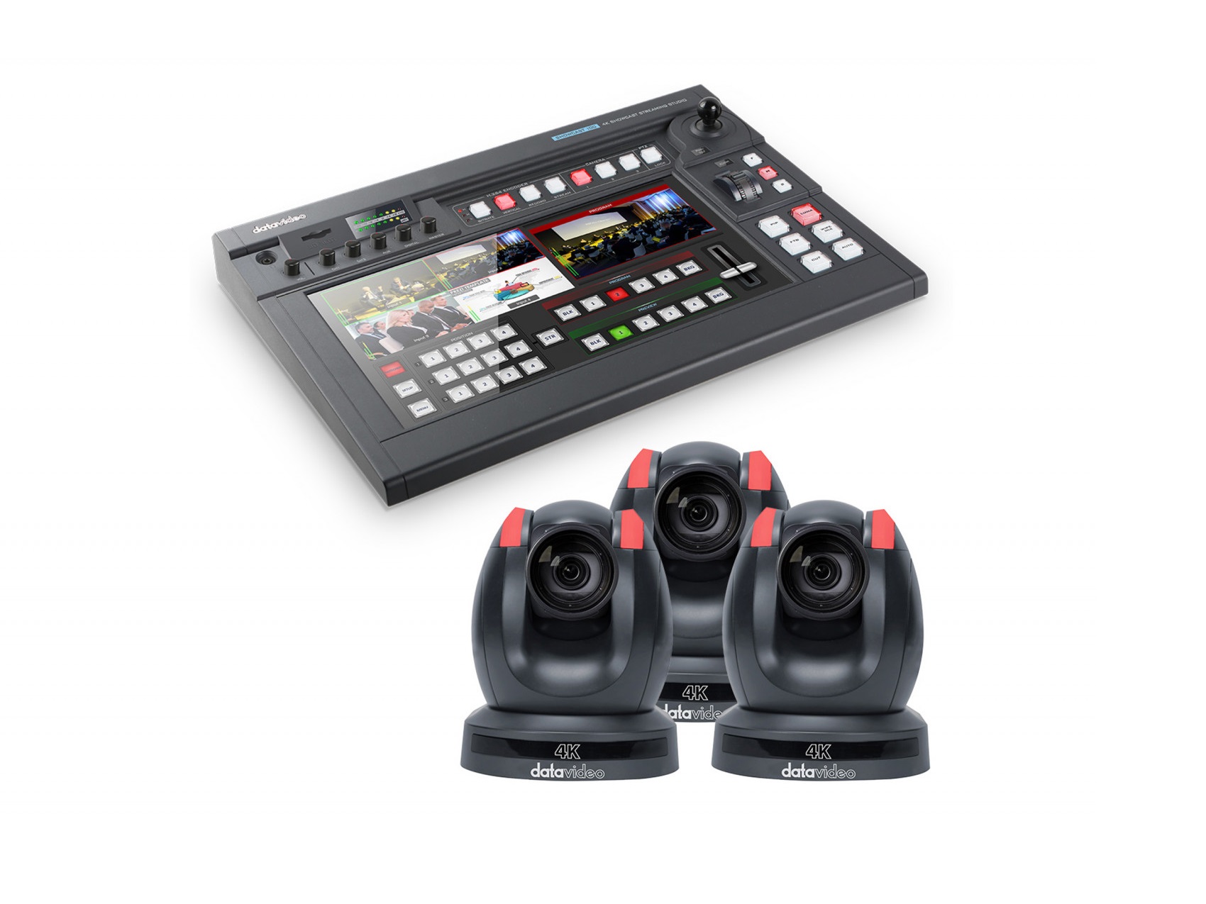 SHOWCAST 100 KIT All-In-One 4K Production Studio with Three 4K PTZ Cameras by Datavideo