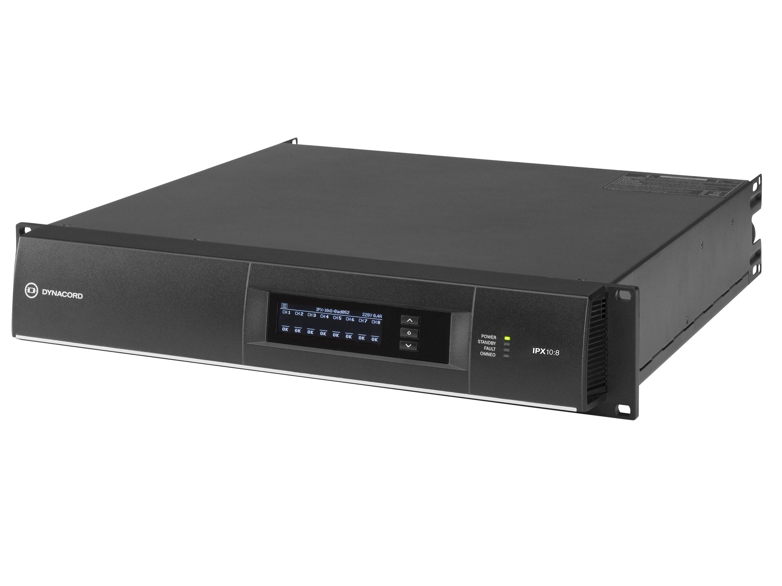 IPX10:8 DSP Power Amplifier 8x1250W with OMNEO/Dante/FIR Drive/32A powerCON Power Connector by Dynacord