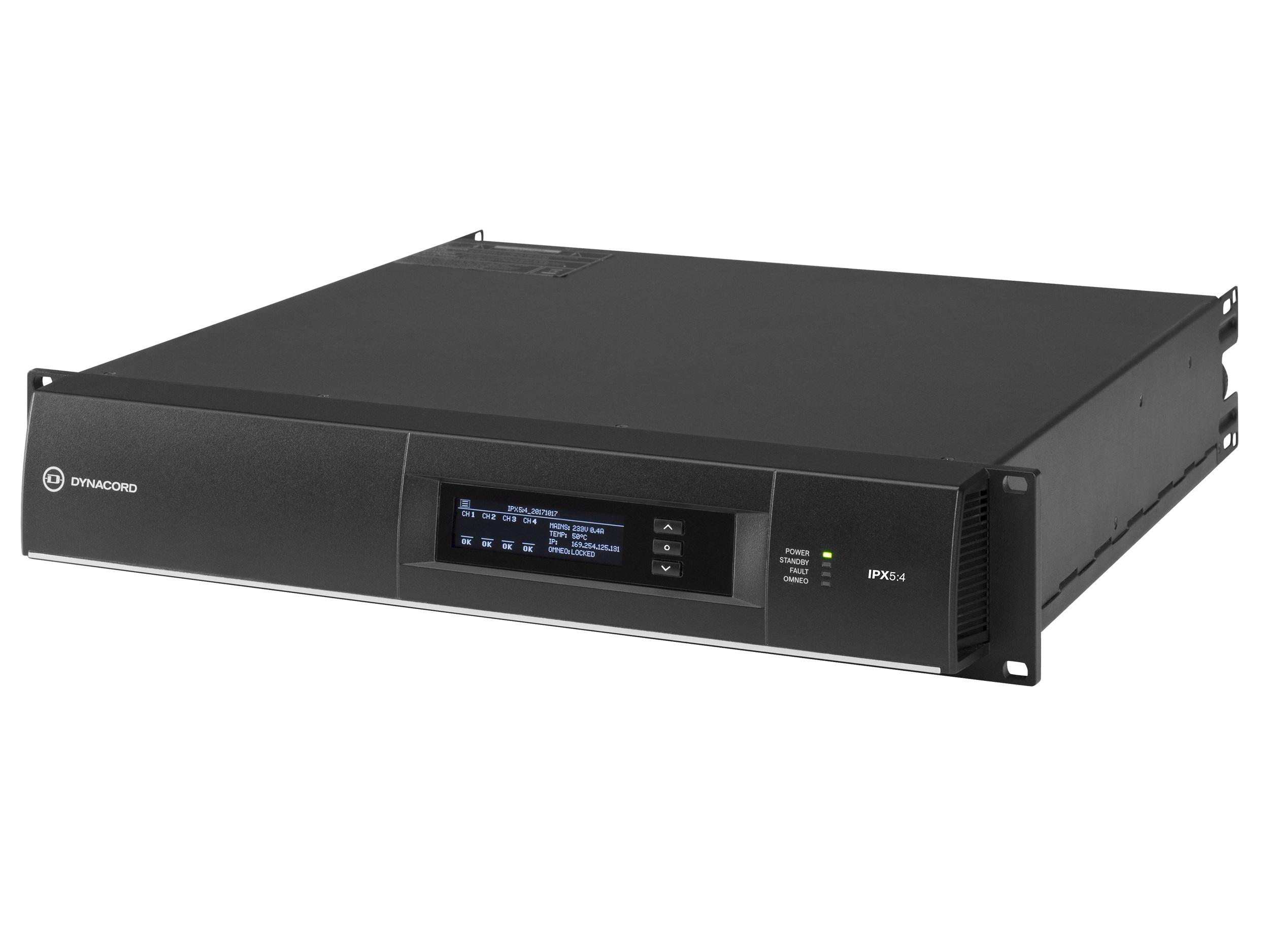 IPX5:4 DSP Power Amplifier 4x1250W with OMNEO/Dante/FIR Drive/32A powerCON Power Connector by Dynacord