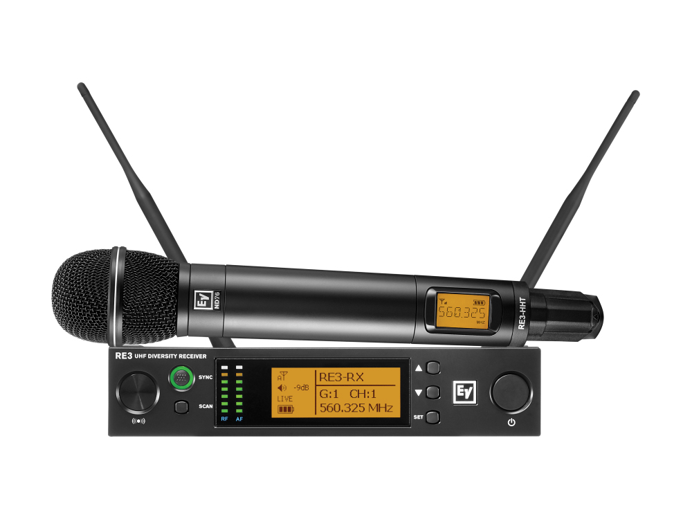 RE3ND765H UHF Wireless Extender (Transmitter/Receiver) Set with ND76 Dynamic Cardioid Mic/560-596MHz by Electro-Voice