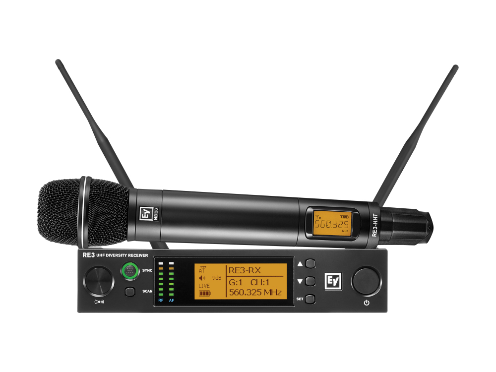 RE3ND865H UHF Wireless Extender (Transmitter/Receiver) Set with ND86 Dynamic Supercardioid Mic/560-596MHz by Electro-Voice
