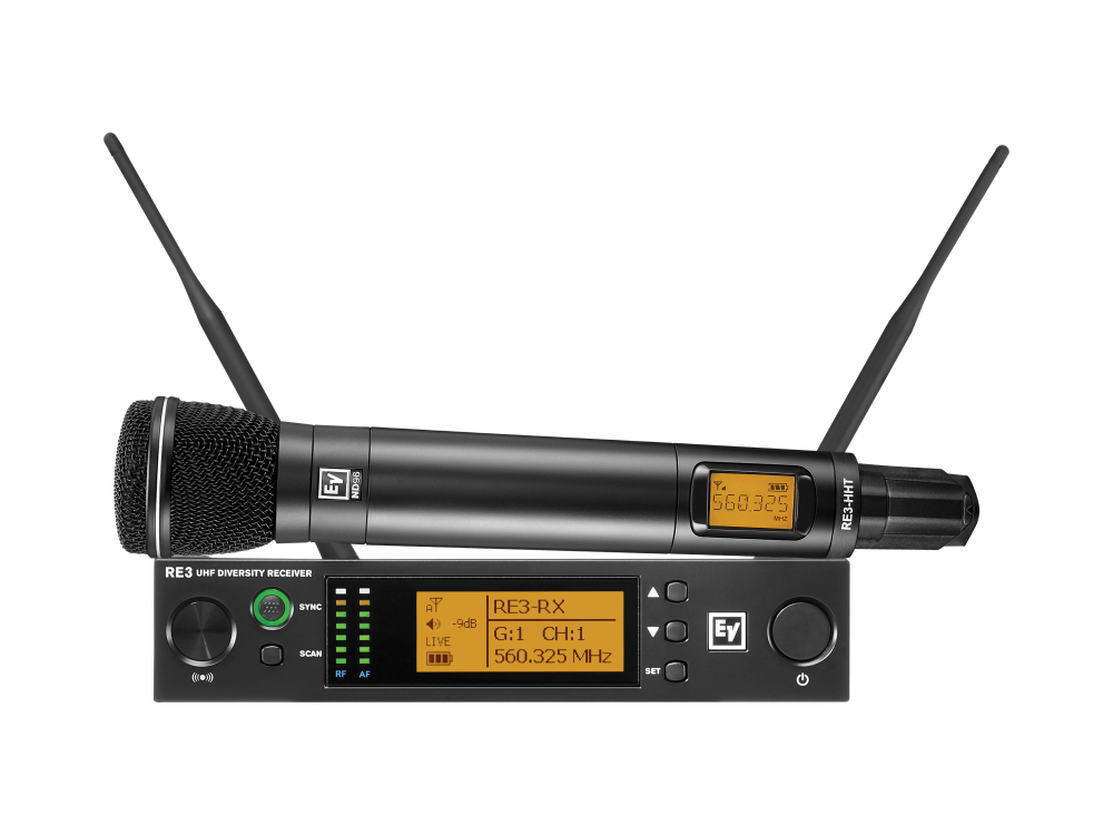 RE3ND965H UHF Wireless Extender (Transmitter/Receiver) Set with ND96 Dynamic Supercardioid Mic/560-596MHz by Electro-Voice