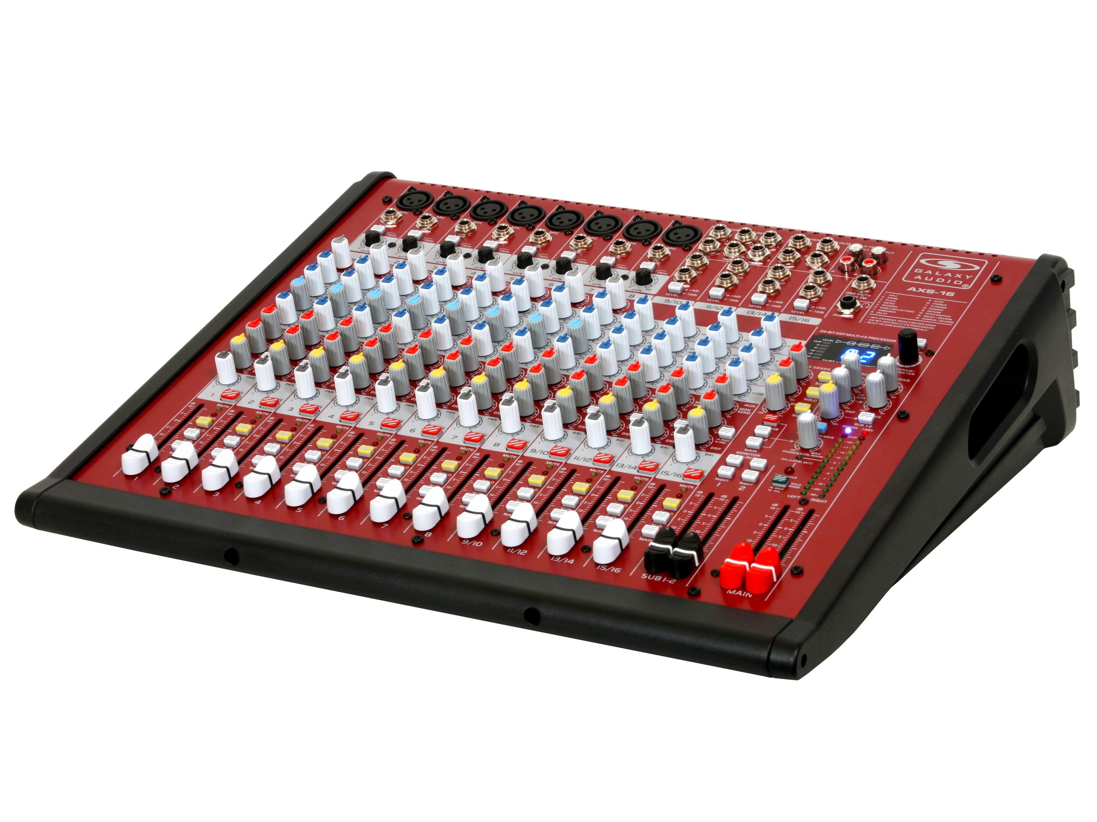 AXS-16 16-Ch/8 XLR Mic Input/4 Stereo Inputs Desktop Mixer by Galaxy Audio