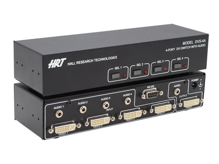 DVS-4A 4-Port DVI Switch with Audio/Serial Control/Long Cable EQ by Hall Research