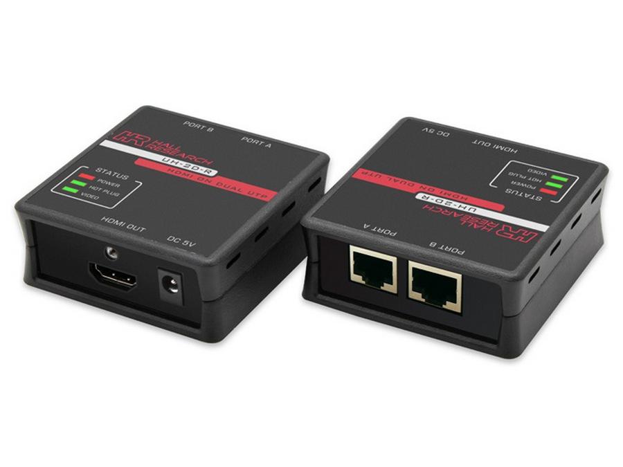 UH-2D HDMI over 2 CAT6 Cables Extender (Transmitter/Receiver) Kit (HDCP/3D/PoE/1080P 130ft) by Hall Research