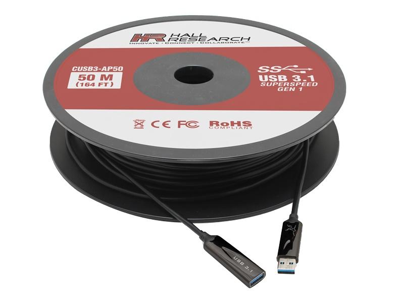 CUSB3-AP50 50m/165ft USB 3.0/3.1 Gen 1 Javelin Active Optical Plenum Cable by Hall Research